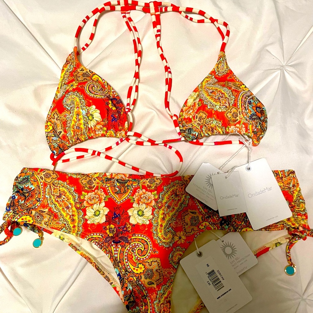 Women's Paisley Bikini Set - Red and Yellow